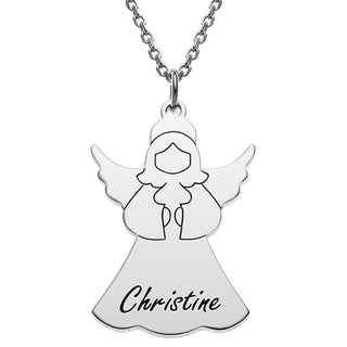 Silver Plated Engraved Name Angel Necklace