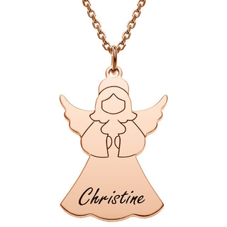 14K Rose Gold Plated Engraved Name Angel Necklace