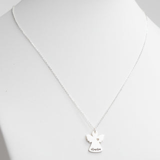 Silver Plated Engraved Name Angel with Heart Necklace