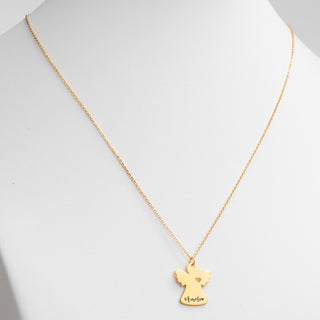 14K Gold Plated Engraved Name Angel with Heart Necklace