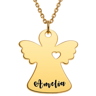 14K Gold Plated Engraved Name Angel with Heart Necklace