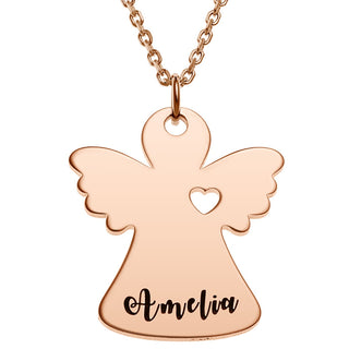 14K Rose Gold Plated Engraved Name Angel with Heart Necklace