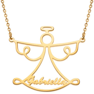 14K Gold Plated Script Name Open Angel Necklace