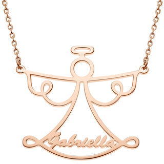 14K Rose Gold Plated Script Name Open Angel Necklace