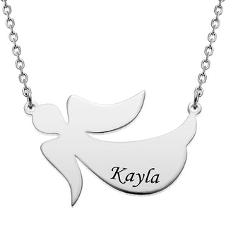 Silver Plated Engraved Name Angel Necklace