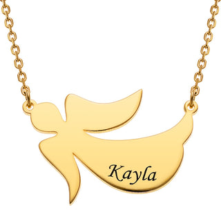 14K Gold Plated Engraved Name Angel Necklace
