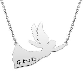 Silver Plated Engraved Name Angel Necklace