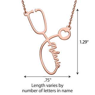 14K Rose Gold over Sterling Script Name Stethoscope with Heart Necklace