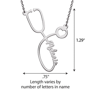 Silver Plated Script Name Stethoscope with Heart Necklace