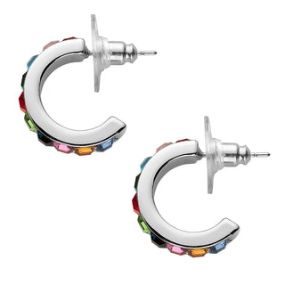 Silver Plated Square Birthstone Huggie Earrings