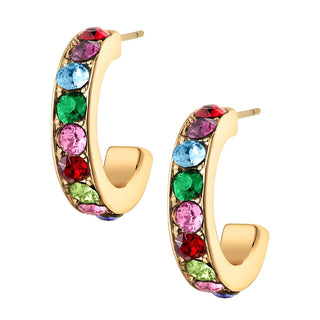 14K Gold Plated Round Birthstone Huggie Earrings