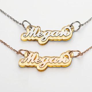 Rose Stainless Steel Name on Gold Reflective Plaque Necklace