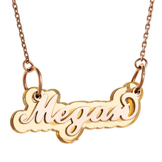 Rose Stainless Steel Name on Gold Reflective Plaque Necklace