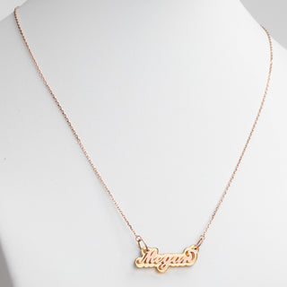 Rose Stainless Steel Name on Gold Reflective Plaque Necklace