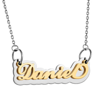 Gold Stainless Steel Name on Mirrored Reflective Plaque Necklace
