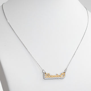 Gold Stainless Steel Name on Mirrored Reflective Plaque Necklace