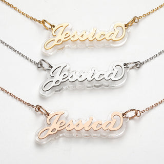 Stainless Steel Name on Translucent Plaque necklace