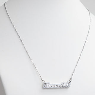 Stainless Steel Name on Silver Glittery Plaque Necklace