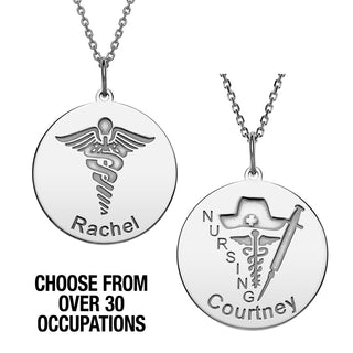 Silver Plated Engraved Name Occupation Disc Necklace