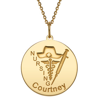 14K Gold Plated Engraved Name Occupation Disc Necklace
