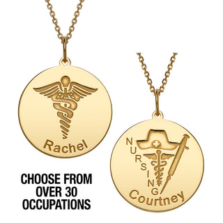 14K Gold Plated Engraved Name Occupation Disc Necklace