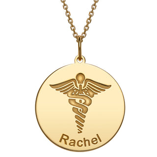 14K Gold Plated Engraved Name Occupation Disc Necklace