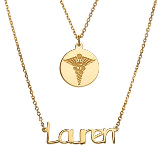 14K Gold over Sterling Double Layered Name and Occupation Necklace