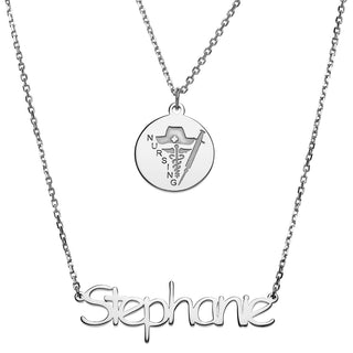 Silver Plated Double Layered Name and Occupation Necklace