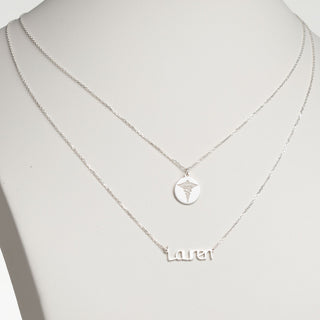 Silver Plated Double Layered Name and Occupation Necklace