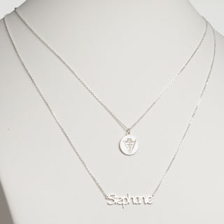 Silver Plated Double Layered Name and Occupation Necklace