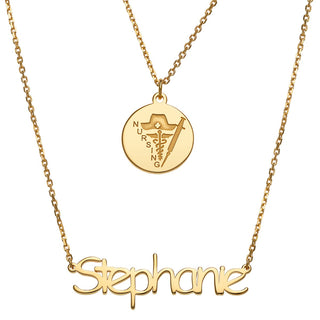 14K Gold Plated Double Layered Name and Occupation Necklace