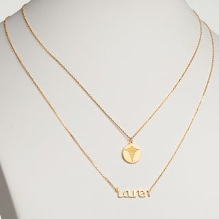 14K Gold Plated Double Layered Name and Occupation Necklace