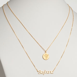14K Gold Plated Double Layered Name and Occupation Necklace