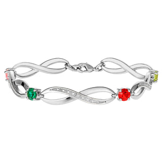 Silver Plated Family Birthstone Bracelet with Diamond Accents
