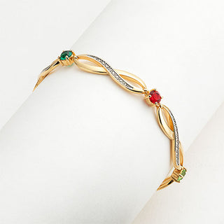 14K Gold Plated Family Birthstone Bracelet with Diamond Accents