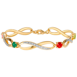 14K Gold Plated Family Birthstone Bracelet with Diamond Accents