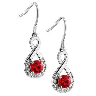 Silver Plated Birthstone Drop Earrings with Diamond Accents