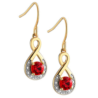 14K Gold Plated Birthstone Drop Earrings with Diamond Accents