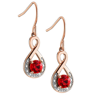 14K Rose Gold Plated Birthstone Drop Earrings with Diamond Accents