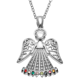 Silver Plated Guardian Angel Filigree Birthstone Necklace