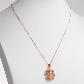 14K Rose Gold Plated Guardian Angel Filigree Birthstone Necklace