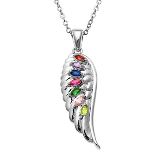 Silver Plated Family Birthstone Angel Wing Necklace