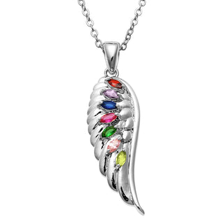 Silver Plated Family Birthstone Angel Wing Necklace