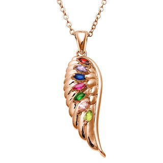 14K Rose Gold Plated Family Birthstone Angel Wing Necklace