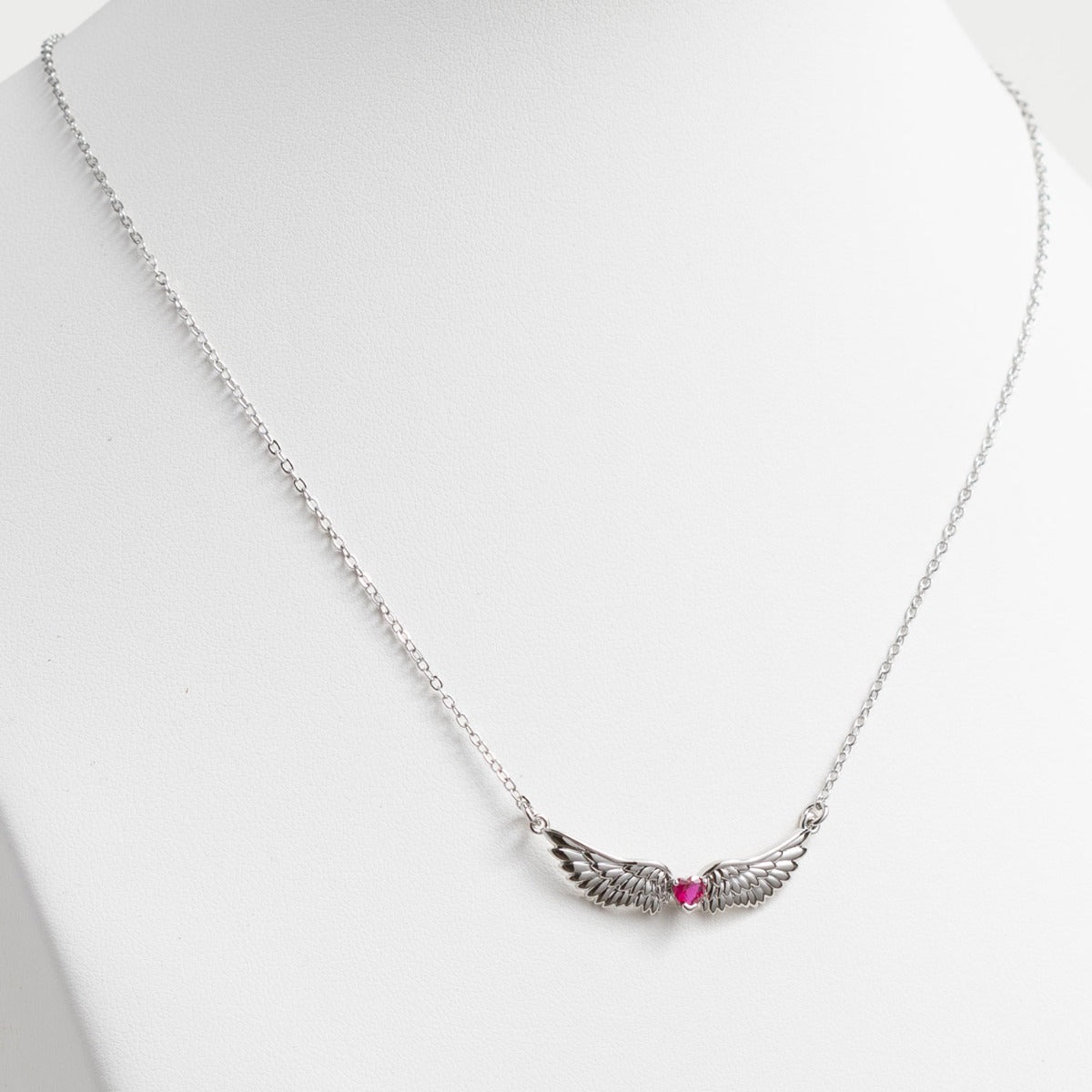 Silvertone Angel Wing with Heart Birthstone Necklace – Limoges Jewelry