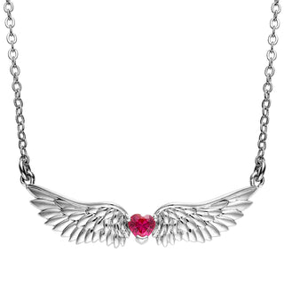 Silver Plated Angel Wing with Heart Birthstone Necklace