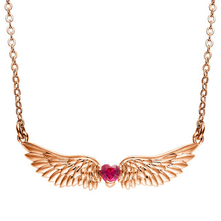 14K Rose Gold Plated Angel Wing with Heart Birthstone Necklace