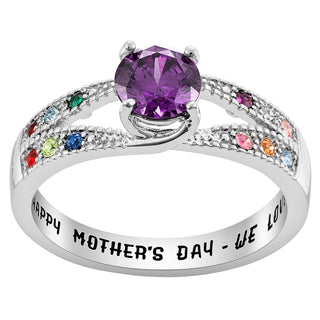 Silver Plated Mother/ Grandmother's Round Family Birthstone Ring