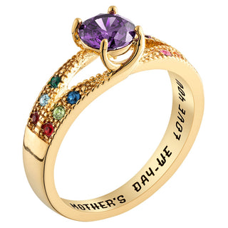 14K Gold Plated Mother/ Grandmother's Round Family Birthstone Ring
