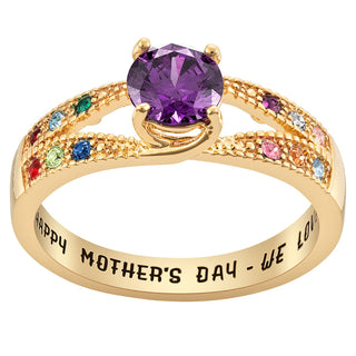 14K Gold Plated Mother/ Grandmother's Round Family Birthstone Ring